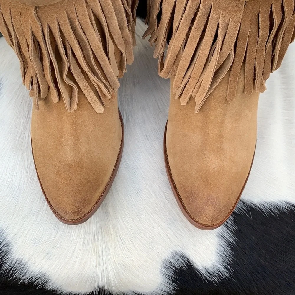 FRYE NEW ❤️ Llana Fringe Suede Leather Western Ankle Bootie Boots Size 8.5 - Picture 3 of 11